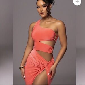 jluxlabel dress one night only coral maxi cut out